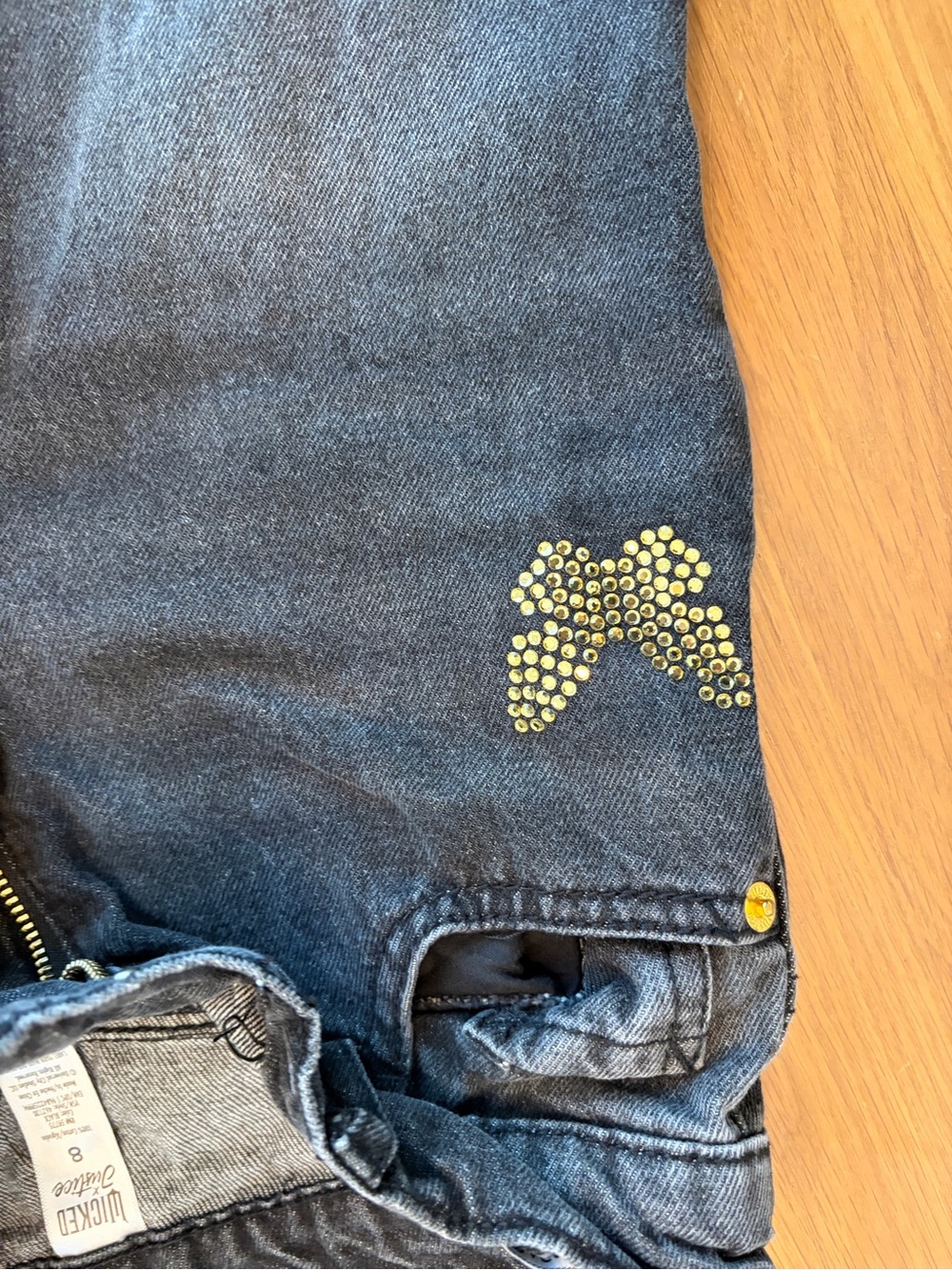 Wicked & Justice Dark Wash Embellished Jeans with Rhinestone Accents - Picture 3 of 6